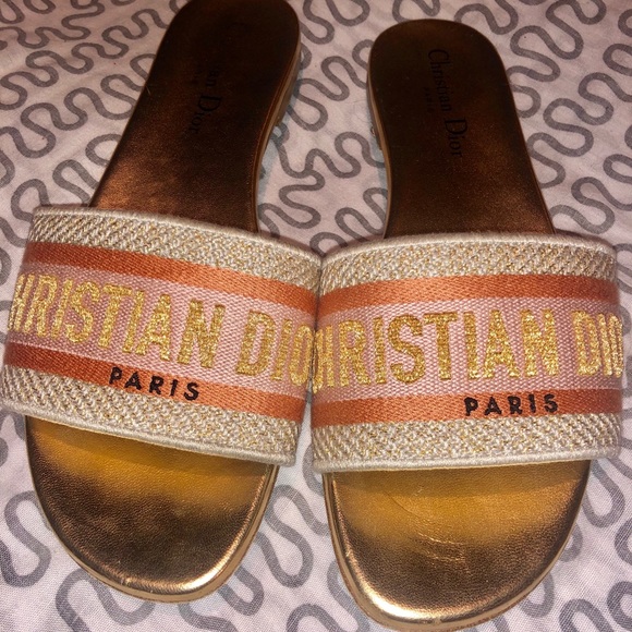 Dior gold embroidered slides mules - Picture 1 of 3